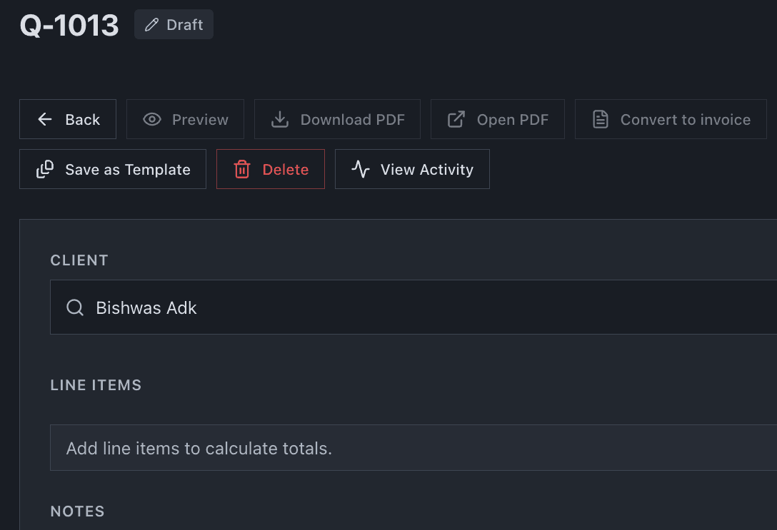Creating a professional quote in QuoteToPay