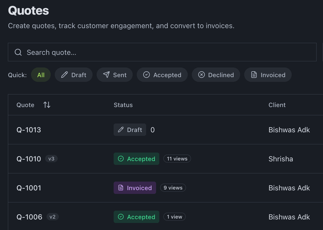 Invoice management dashboard