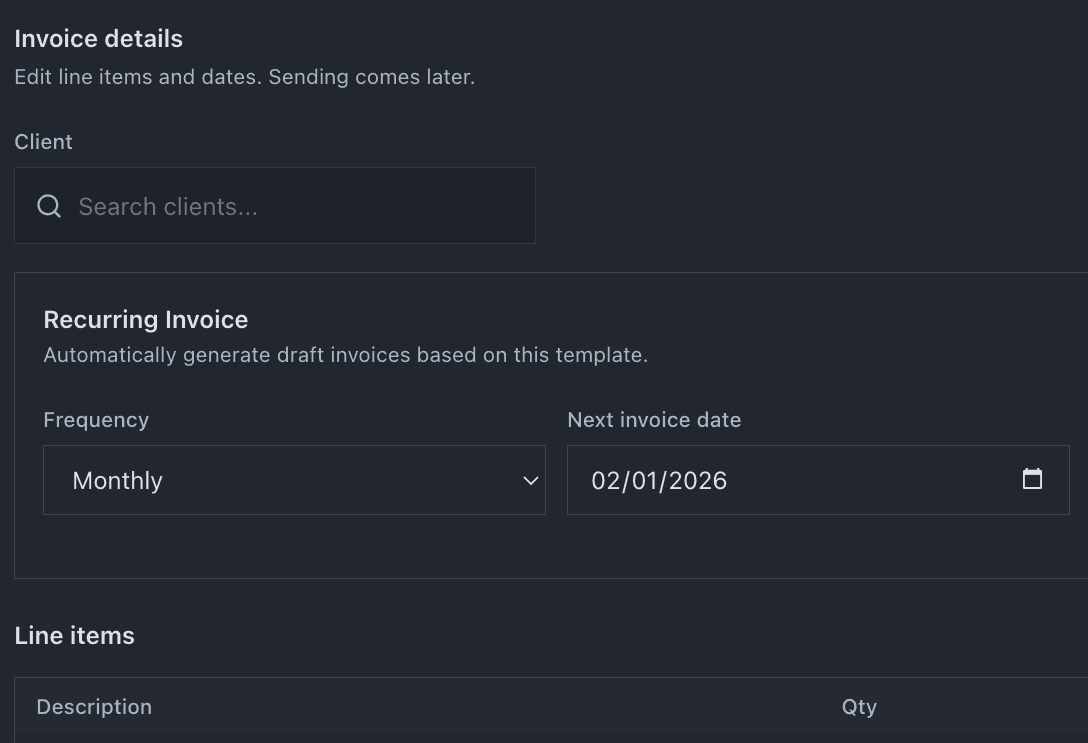 Setting up recurring invoices